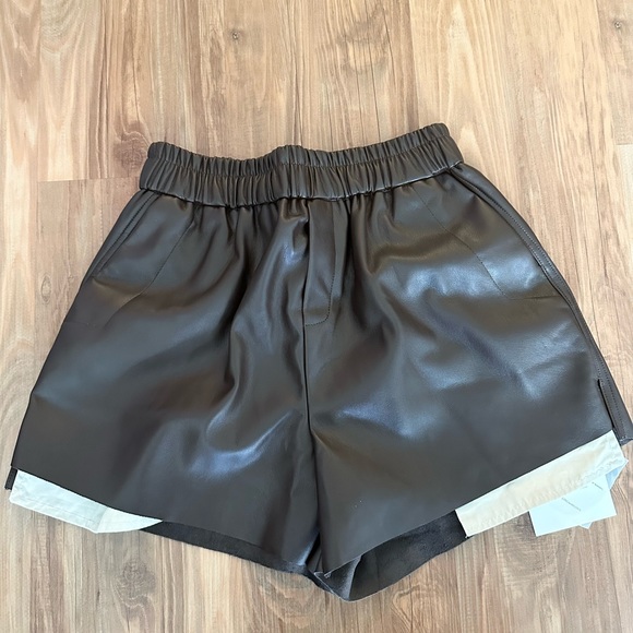 Jing Brown Elastic Waist A-Line Vegan Leather Shorts - Picture 6 of 6